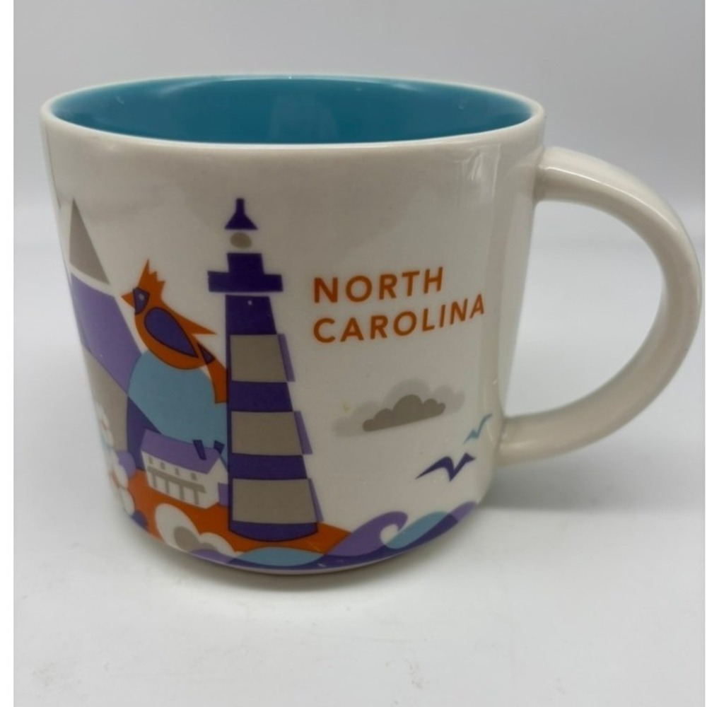 Starbucks Mug You Are Here North Carolina 14oz White Teal 2013 Lighthouse Mug